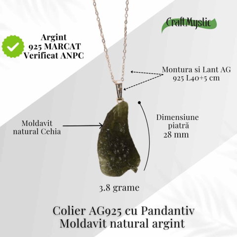Colier Argint 925 cu Moldavit natural brut 3.8 g – prezenta, sens si spatiu pentru tine [4]