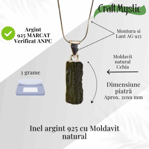 Colier Argint 925 cu Moldavit natural brut 3 g – talisman de transformare Meta descriere: [1]