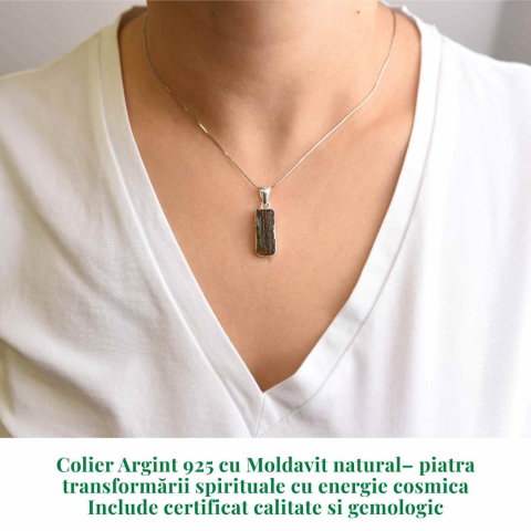 Colier Argint 925 cu Moldavit natural brut 3 g – talisman de transformare Meta descriere: [2]