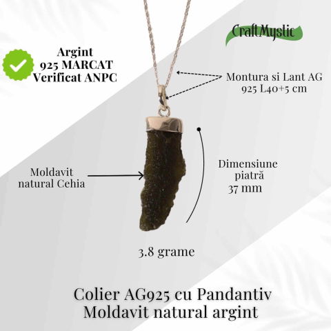 Colier Argint 925 cu Moldavit natural brut 3.8 g – laritate Interioara si Transformare Blanda [3]