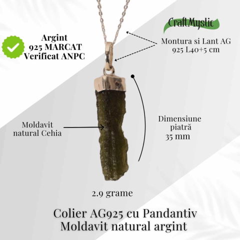 Colier Argint 925 cu Moldavit natural brut 2.9 g – Prezenta si Calm in Ritualul Zilnic [3]