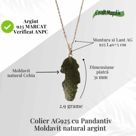 Colier Argint 925 cu Moldavit natural brut 2.9 g – echilibru emotional si prezenta in ritmul tau [3]