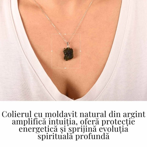 Colier Argint 925 cu Moldavit natural brut 2.2 g –sprijin discret pentru reflecție si calm [1]