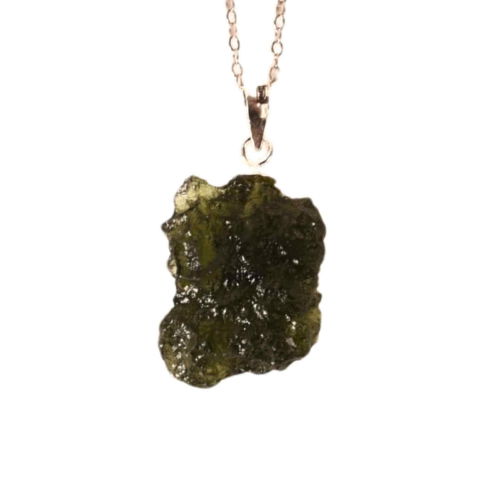 Bijuterii din Argint 925 cu pietre naturale - Colier Argint 925 cu Moldavit natural brut 2.2 g –sprijin discret pentru reflecție si calm