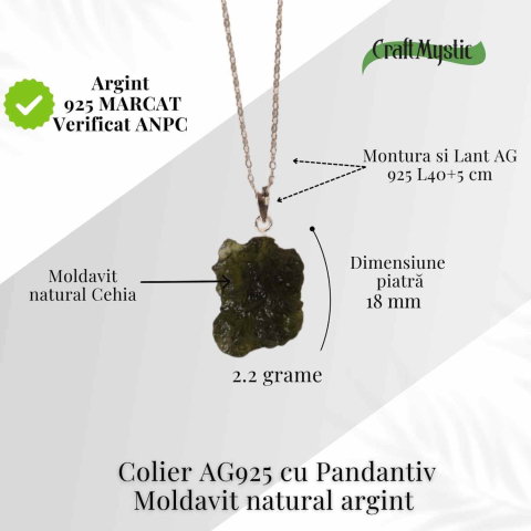 Colier Argint 925 cu Moldavit natural brut 2.2 g –sprijin discret pentru reflecție si calm [4]