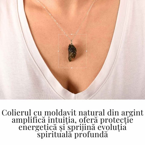 Colier Argint 925 cu Moldavit natural brut 2.8 g – simbol al schimbarii asumate si al echilibrului [1]