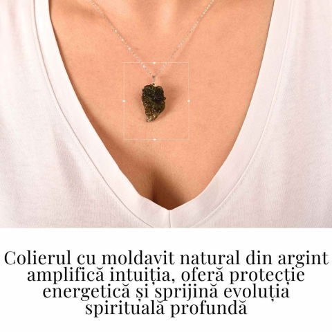 Colier Argint 925 cu Moldavit natural brut 2.6 g – sustinere simbolica pentru schimbare si introspectie [1]