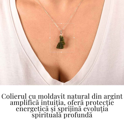 Colier Argint 925 cu Moldavit natural brut 2.2 g –claritate interioara [1]