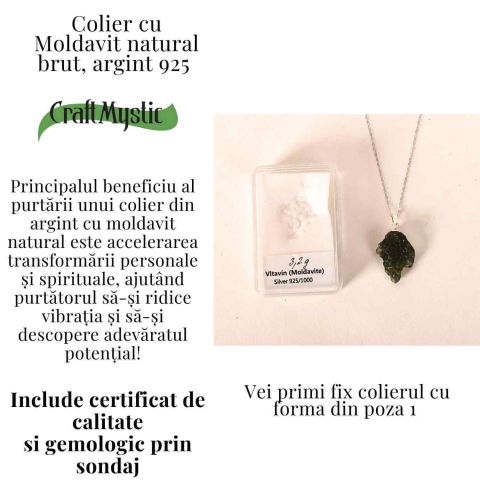 Colier Argint 925 cu Moldavit natural brut 3.2 g – un simbol al claritatii si al deschiderii interioare [2]