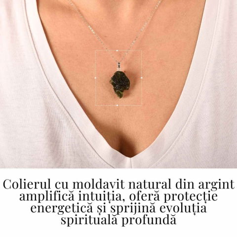 Colier Argint 925 cu Moldavit natural brut 3.2 g – un simbol al claritatii si al deschiderii interioare [1]