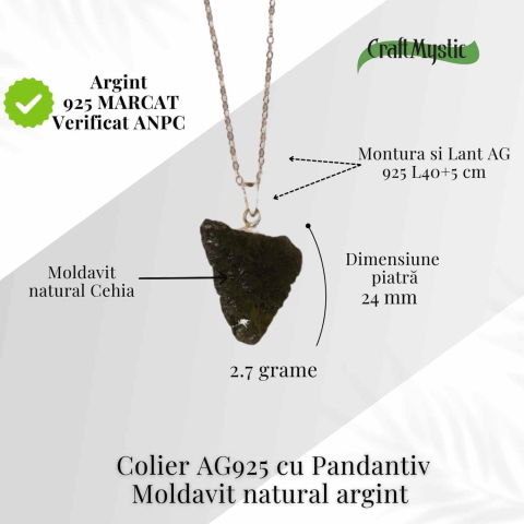 Colier Argint 925 cu Moldavit natural brut 2.7 g – claritate emotionala si conectare cu intentiile tale [4]