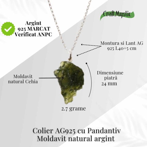 Colier Argint 925 cu Moldavit natural brut 2.7 g – laritate interioara pentru momente de transformare constienta [3]