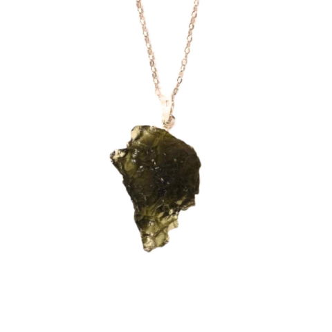 Protectie - Colier Argint 925 cu Moldavit natural brut 2.7 g – laritate interioara pentru momente de transformare constienta