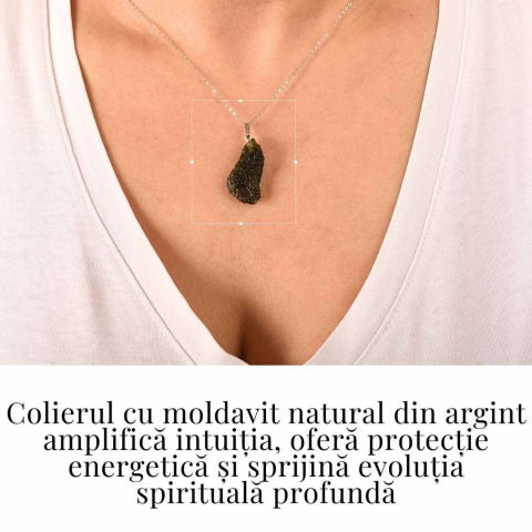 Colier Argint 925 cu Moldavit natural brut 2.7 g – un obiect cu sens pentru claritate si autoobservare [1]