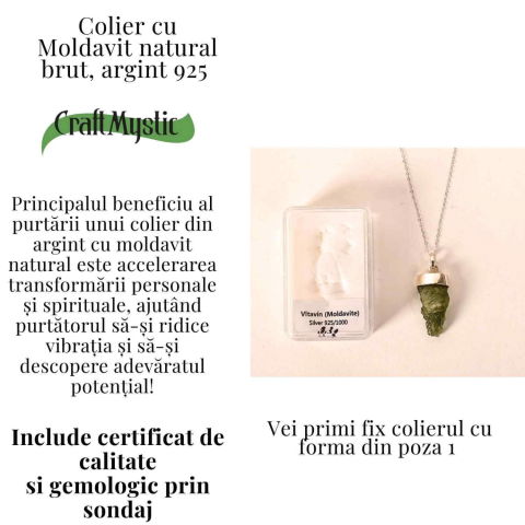 Colier Argint 925 cu Moldavit natural brut 3.3 g – Sustinere Simbolica pentru Introspectie si Sens [2]
