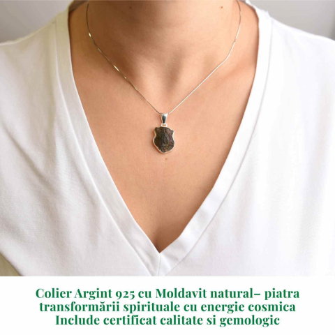 Colier argint 925 cu Moldavit natural brut 3.19 g – piatra energiei cosmice [1]
