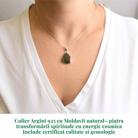 Colier argint 925 cu Moldavit natural brut 3.44 g – piatra transformarii spirituale [1]