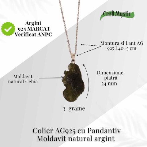 Colier Argint 925 cu Moldavit natural brut 3.0 g – sprijin discret pentru reflectie si calm [4]