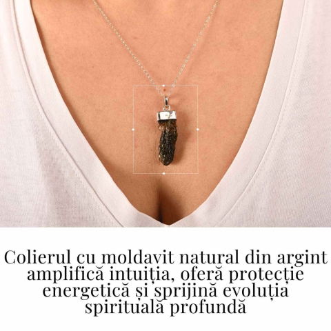 Colier Argint 925 cu Moldavit natural brut 2.7 g – Obiect cu Energie de Reannoire si Claritate Personala [1]