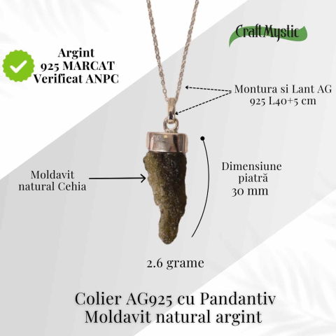 Colier Argint 925 cu Moldavit natural brut 2.6 g – Simbol al Schimbarii Conetiente si Echilibrului Emotional [3]