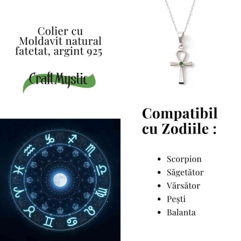 Colier Argint 925 Crucea ANKH cu Moldavit natural fatetat – simbol al vietii si transformarii [4]