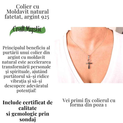 Colier Argint 925 Crucea ANKH cu Moldavit natural fatetat – simbol al vietii si transformarii [2]