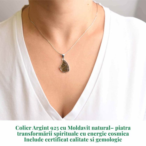 Colier Argint 925 cu Moldavit natural brut 2.58 g – Bijuterie spirituala [1]