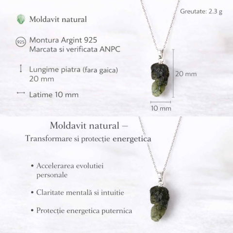 Colier Argint 925 cu Moldavit natural brut 2.36 g | CraftMystic [3]