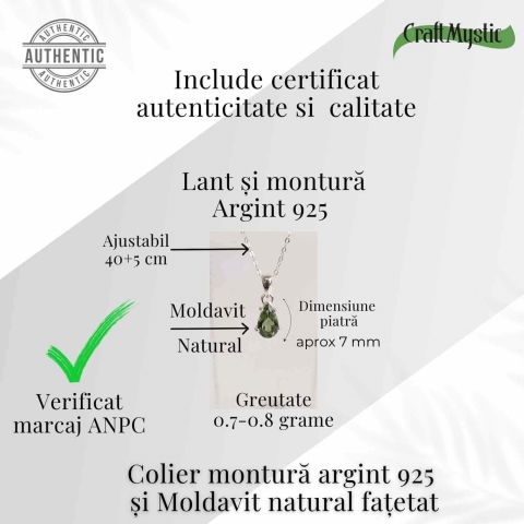 Colier argint 925 cu Moldavit natural fatetat lacrima – Claritate interioara si constiinta superioara [2]