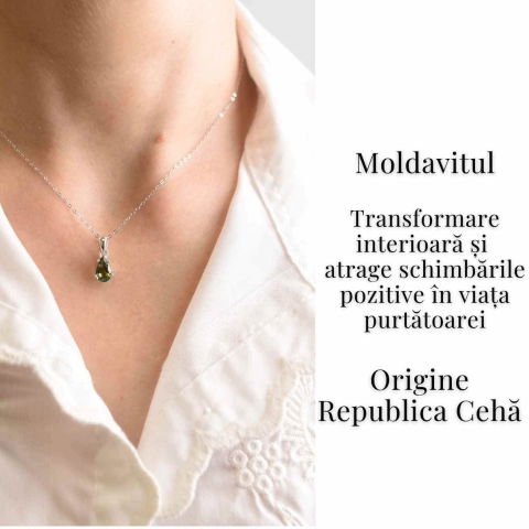 Colier argint 925 cu Moldavit natural fatetat lacrima – Claritate interioara si constiinta superioara [1]
