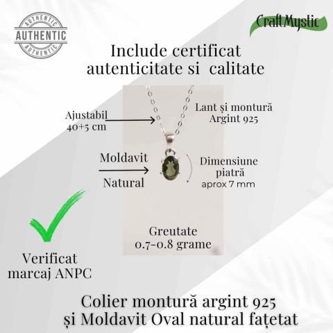 Colier argint 925 cu Moldavit natural fatetat Oval – Claritate interioara si constiinta superioara [2]