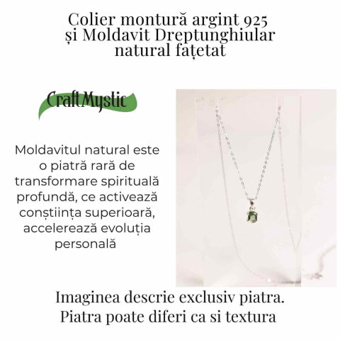 Colier argint 925 cu Moldavit natural fatetat dreptunghiular – Claritate si transformare constienta [3]