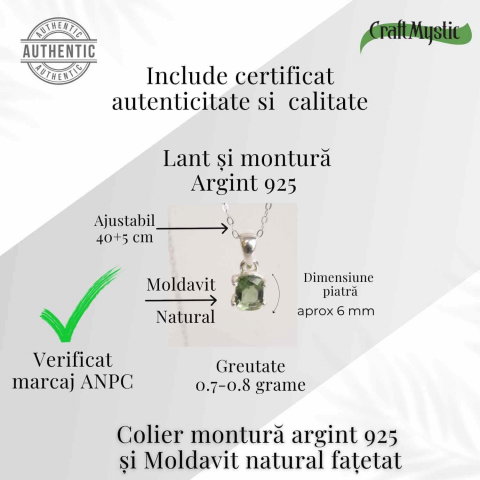 Colier argint 925 cu Moldavit natural fatetat dreptunghiular – Claritate si transformare constienta [2]