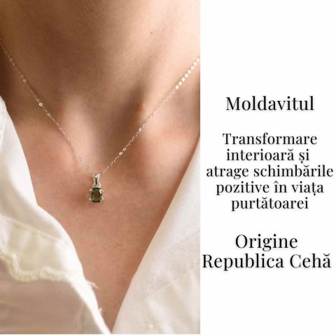 Colier argint 925 cu Moldavit natural fatetat dreptunghiular – Claritate si transformare constienta [1]