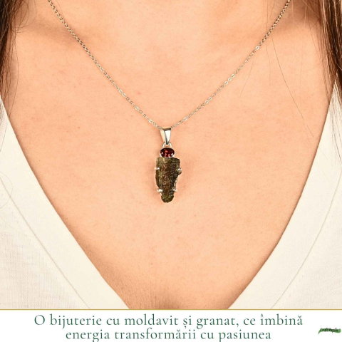 Colier argint 925 cu Moldavit si Chihlimbar Natural – Echilibru si Claritate Interioara [7]