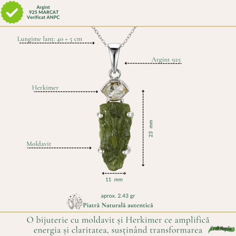 Colier Argint 925 cu Moldavit si Herkimer Brut – Claritate si Transformare [3]