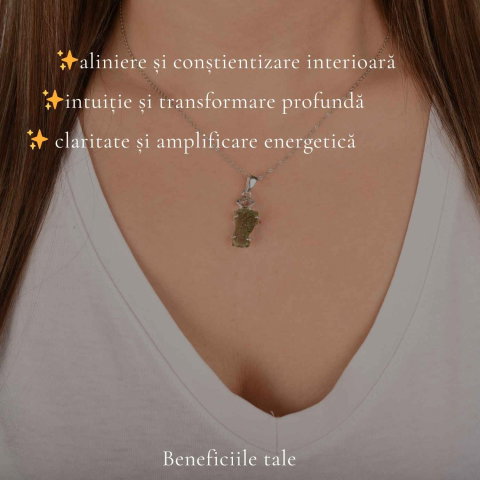 Colier Argint 925 cu Moldavit si Herkimer Brut – Claritate si Transformare [2]