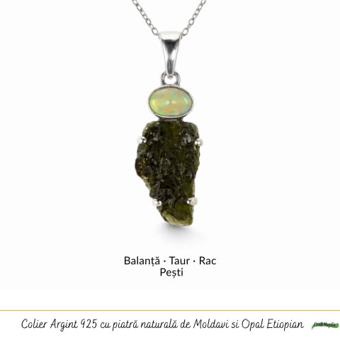 Colier Argint 925 cu Moldavit si Opal Etiopian – Intuitie si Transformare [4]
