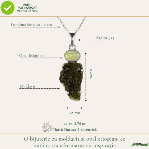 Colier Argint 925 cu Moldavit si Opal Etiopian – Intuitie si Transformare [3]