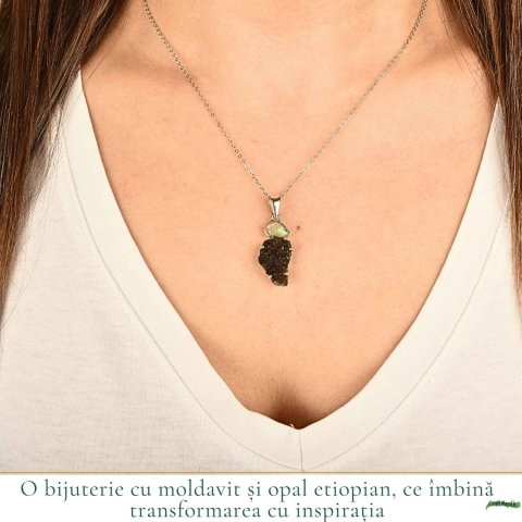 Colier Argint 925 cu Moldavit si Opal Etiopian – Intuitie si Transformare [1]