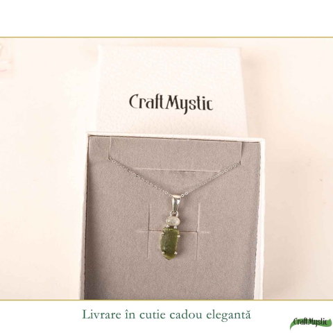 Colier Argint 925 cu Moldavit si Piatra Lunii – Intuitie si Echilibru Interior [5]