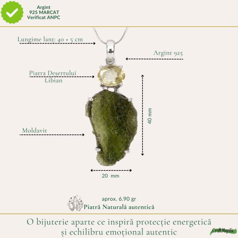 Colier Argint 925 cu Moldavit si Piatra Desertului Libian – Energie si Claritate [3]