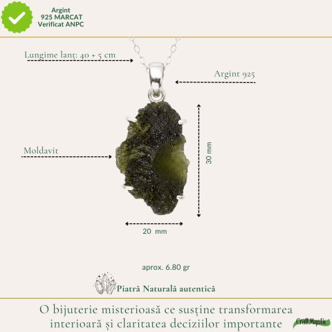 Colier Argint 925 cu Moldavit Brut Natural – Transformare si Energie Autentica [3]