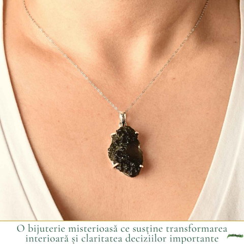 Colier Argint 925 cu Moldavit Brut Natural – Transformare si Energie Autentica [1]