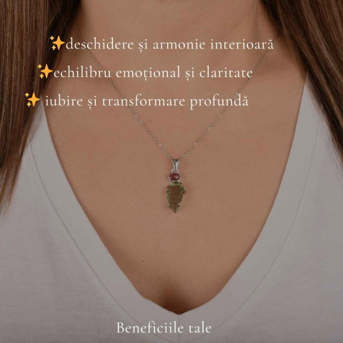 Colier Argint 925 cu Moldavit si Meteorit Brut – Transformare si Energie Cosmice [2]