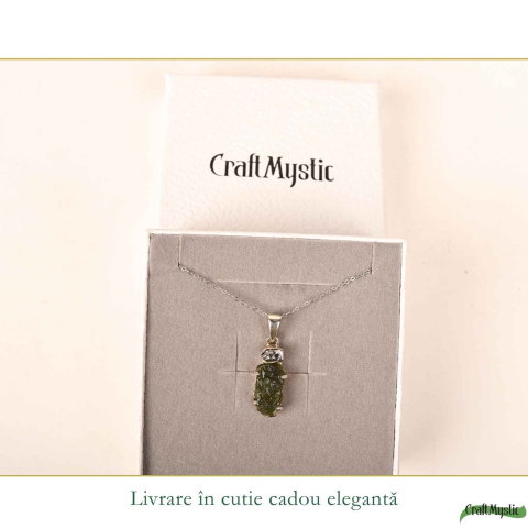 Colier Argint 925 cu Moldavit si Meteorit Brut – Transformare si Energie Cosmice [5]