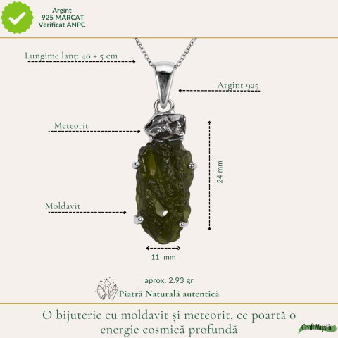 Colier Argint 925 cu Moldavit si Meteorit Brut – Transformare si Energie Cosmice [3]