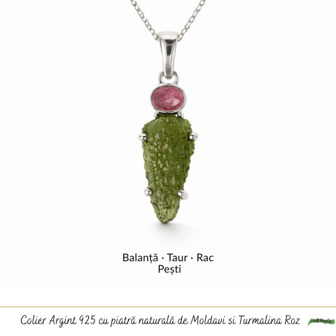 Colier argint 925 cu Moldavit si Turmalina Roz natural – Iubire, Echilibru si Transformare [4]