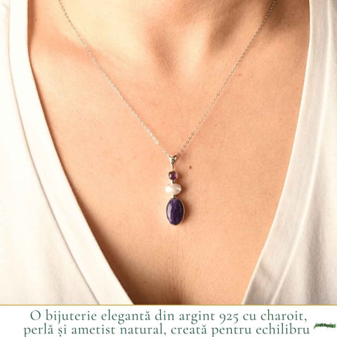 Colier Argint 925 cu Charoit, Perla si Ametist– Calm si Echilibru Emotional [1]