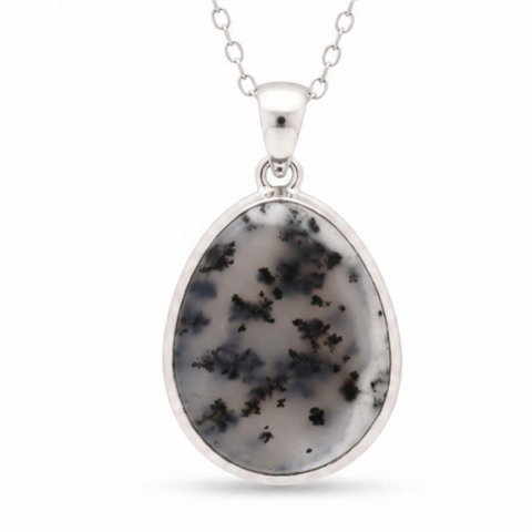Opal Dentritic - Colier Argint 925 cu Opal Dendritic Lacrima – Echilibru si Claritate Profunda